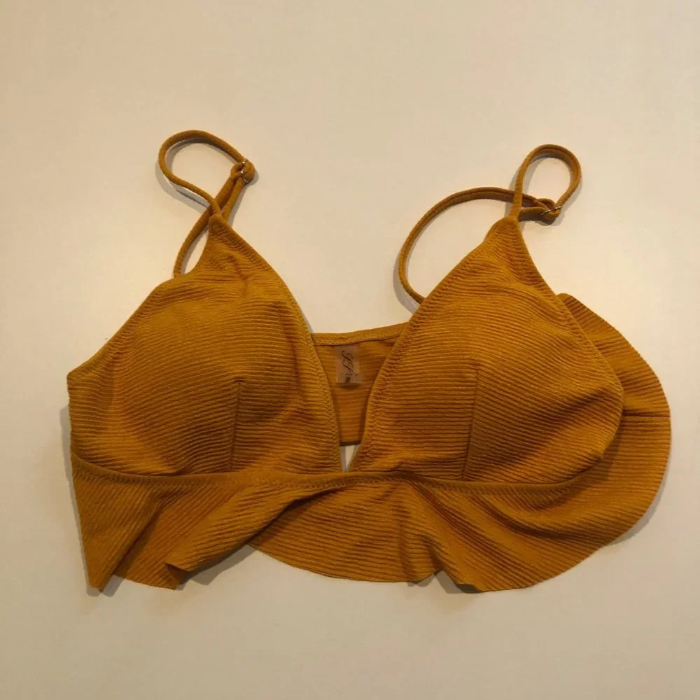 NWT JJ Queen Orange Ruffle Bikini Swim Top Large